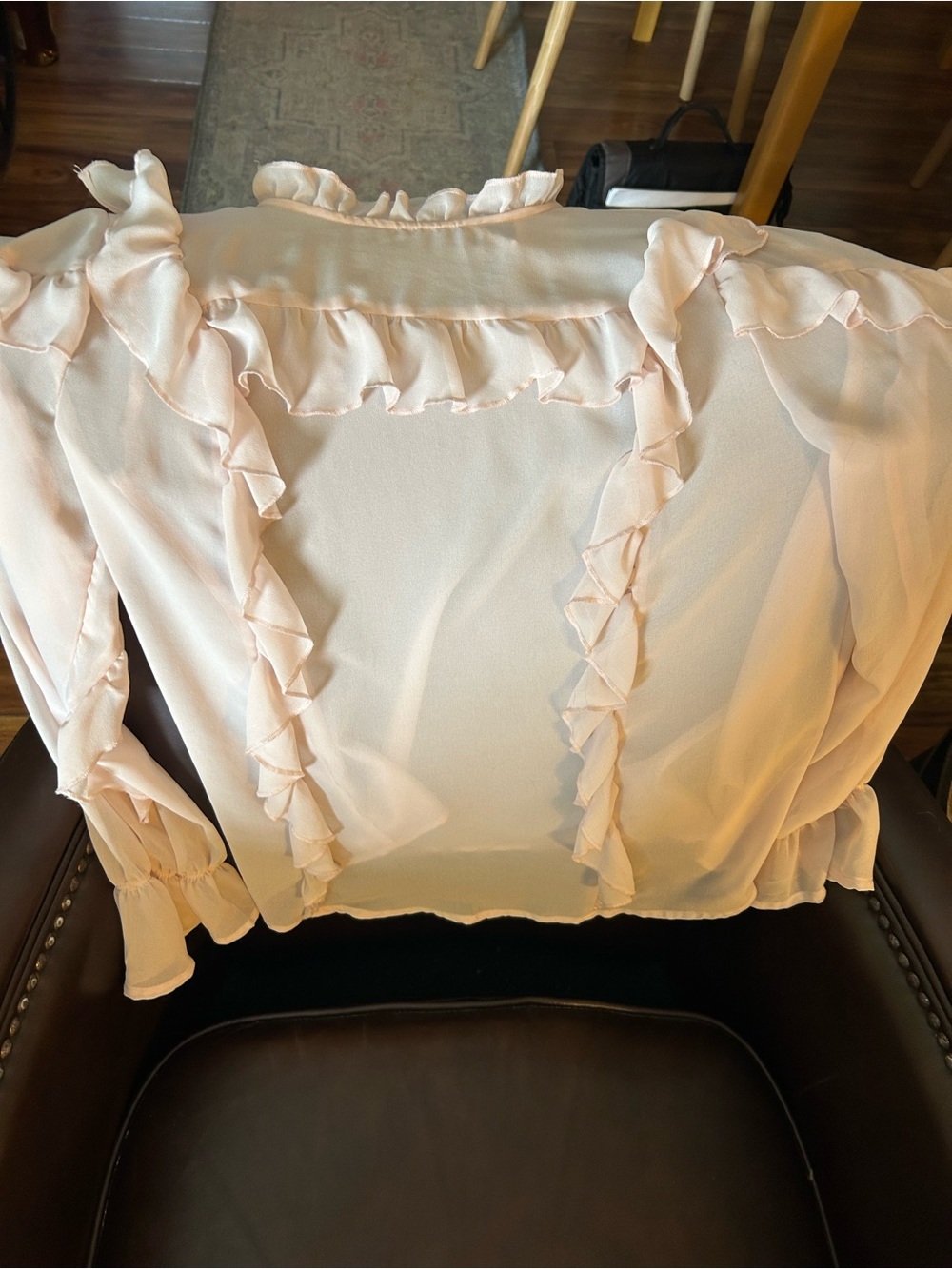 Who What Wear Pale Pink Ruffle Sheer Blouse medium. - Picture 4 of 6